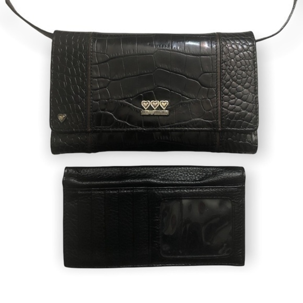 Brighton 2 piece black leather convertible clutch crossbody bag